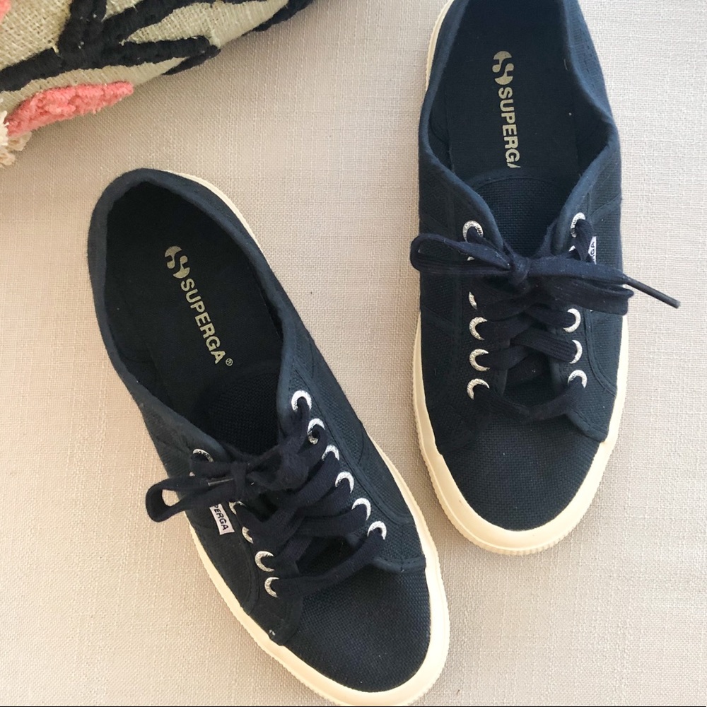 Superga black lace up sneakers